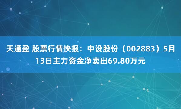 天通盈 股票行情快报：中设股份（002883）5月13日主力资金净卖出69.80万元